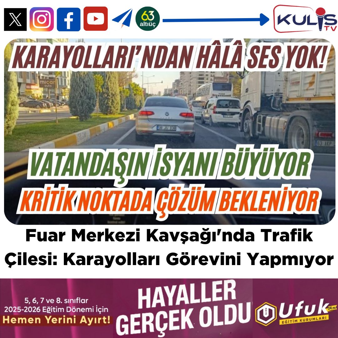 Fuar Merkezi Kavşağı’nda Trafik Çilesi: Karayolları Görevini Yapmıyor

Şanlıurfa’nın Karaköprü ilçesinde yer alan ve kamuoyunda Fuar Merkezi Kavşağı olarak bilinen yol ağı, Karayolları Bölge Müdürlüğü’nün sorumluluk alanında bulunuyor. Ancak uzun süredir bu kritik noktada