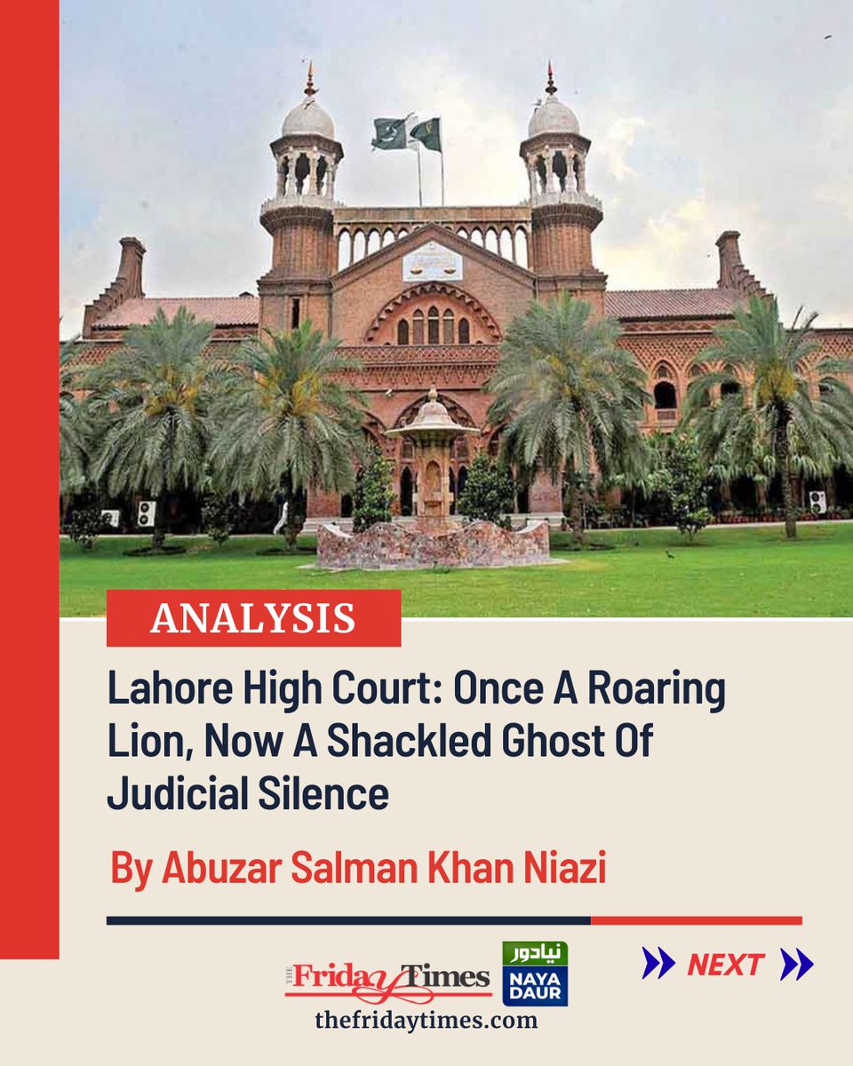TFT_'s tweet image. From Musharraf’s treason case to habeas petitions, judicial courage is now muted as brave judges are sidelined and justice delayed in Punjab
By Abuzar Salman Khan Niazi

Read more: thefridaytimes.com/29-Sep-2025/la…

#LahoreHighCourt #JudicialReforms #Pakistan #justice #constitutionalcrisis
