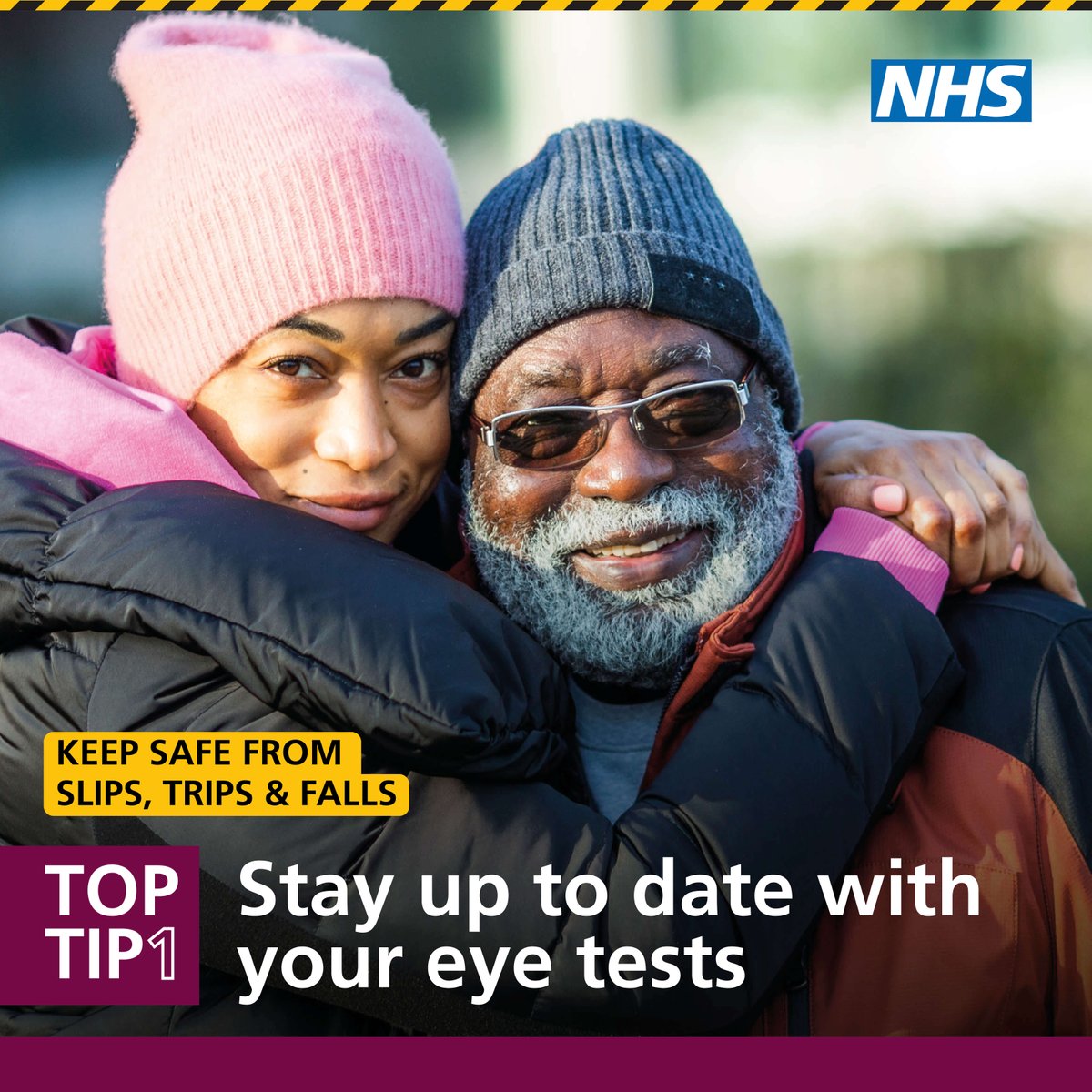 Your eyesight helps you keep your balance and stop falls.

When did you last have your eyes checked? Maybe it’s time to book an appointment.

Go to the NHS website and search ‘eye tests’ to learn more. 👓