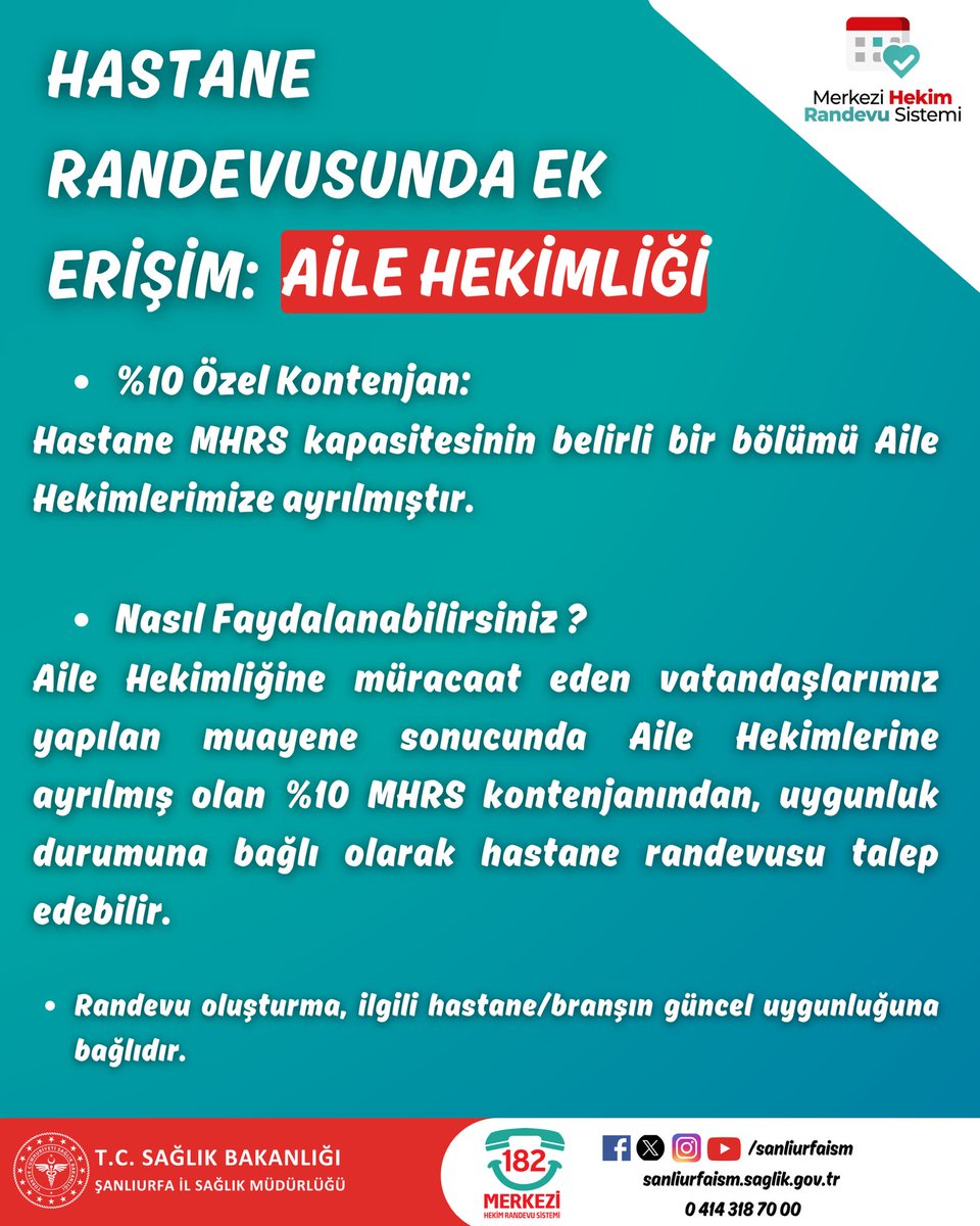 sanliurfaism's tweet photo. Hastane Randevularında Aile Hekimliği ile Ek Erişim İmkânı.

https://t.co/DOGknxkwoe

@saglikbakanligi 
@sbkhgm 
@ErhanBerkDR https://t.co/IkYbWjhLgi