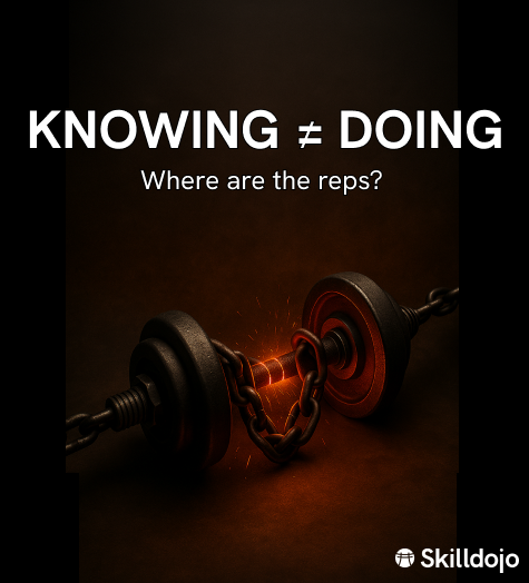 iamSkilldojo's tweet photo. Would you trust a gym that only lets you watch videos of push-ups?
That’s what corporate training has become.

Skilldojo makes learning stick through practice. No slides. No fluff. Just reps. Real reps. Until skills stick.

#Skilldojo #humanskills https://t.co/3aYUwc1HuB
