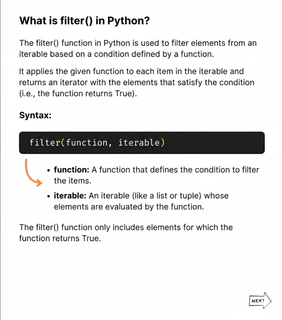 11xcoder's tweet image. 🐍 Mastering Python's functional trio: map(), filter(), and reduce(). Transforming, filtering, and accumulating iterables one line at a time.
#Python #FunctionalProgramming