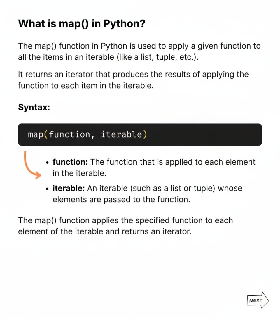 11xcoder's tweet image. 🐍 Mastering Python's functional trio: map(), filter(), and reduce(). Transforming, filtering, and accumulating iterables one line at a time.
#Python #FunctionalProgramming