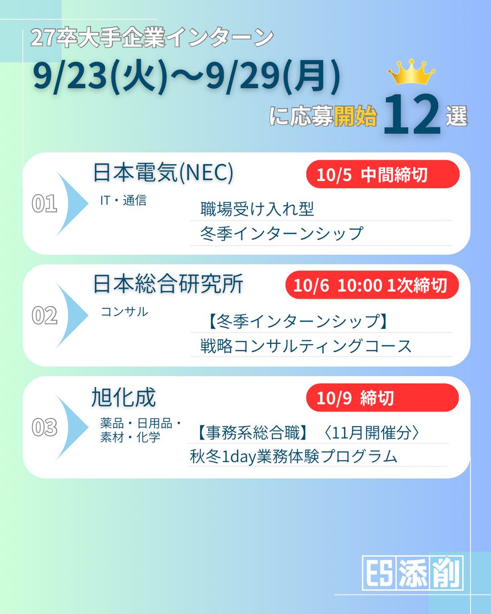 27卒受かるES添削 | 人気企業200社のインターン選考対策 tweet media