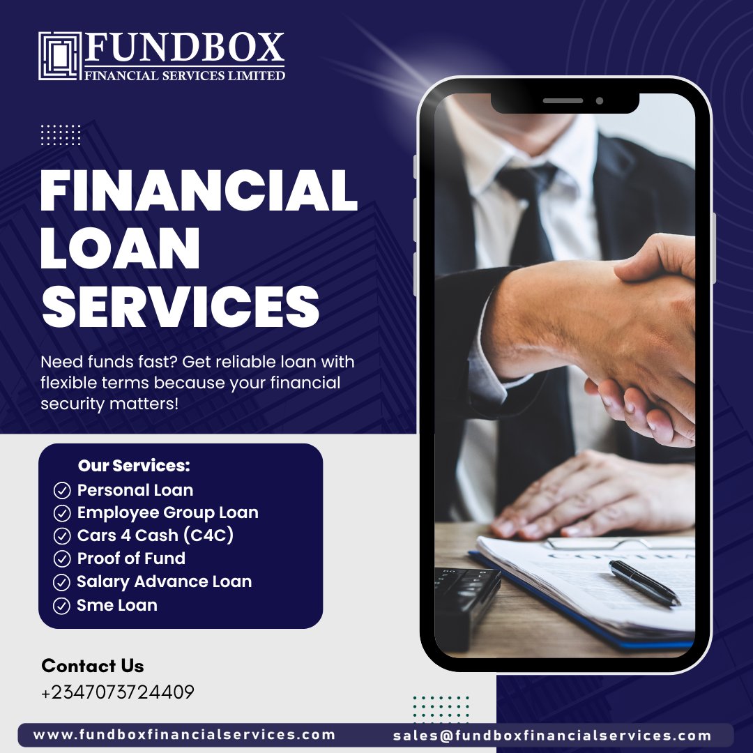 FundboxFSL's tweet photo. 💼 Need funds fast?
At FundBox Financial Services Limited, we provide flexible loan options tailored to your needs. From personal loans to SME support, we’ve got you covered. ✅
#FundBoxFSL #LoanSolutions #FinancialSupport #PersonalLoans #SMELoans #SalaryAdvance #QuickLoans https://t.co/KGHwhvVsXj