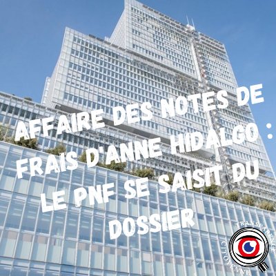 ⚖️ LE PNF SE SAISIT DES NOTES DE FRAIS D'ANNE HIDALGO ⚖️

Au micro de <a href="/RTLFrance/">RTL France</a>, le Président du <a href="/pr_financier/">Parquet national financier (PNF)</a> a annoncé l'ouverture d'une enquête à la suite des révélations de l'association.

Nous nous réjouissons que la justice se penche sur ces faits. Le combat continue !