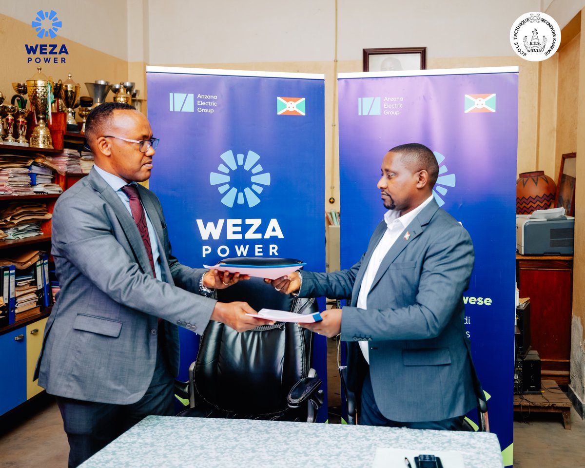 WezaPower's tweet photo. Weza Power et l’ETS Kamenge ont signé un protocole d’accord pour rénover un centre de formation et préparer la prochaine génération d’experts en électricité au Burundi.
Un partenariat qui ouvre la voie à un avenir durable et inclusif.
#WezaPower #ETS #Burundi #Partenariat https://t.co/7yeAvagXB9