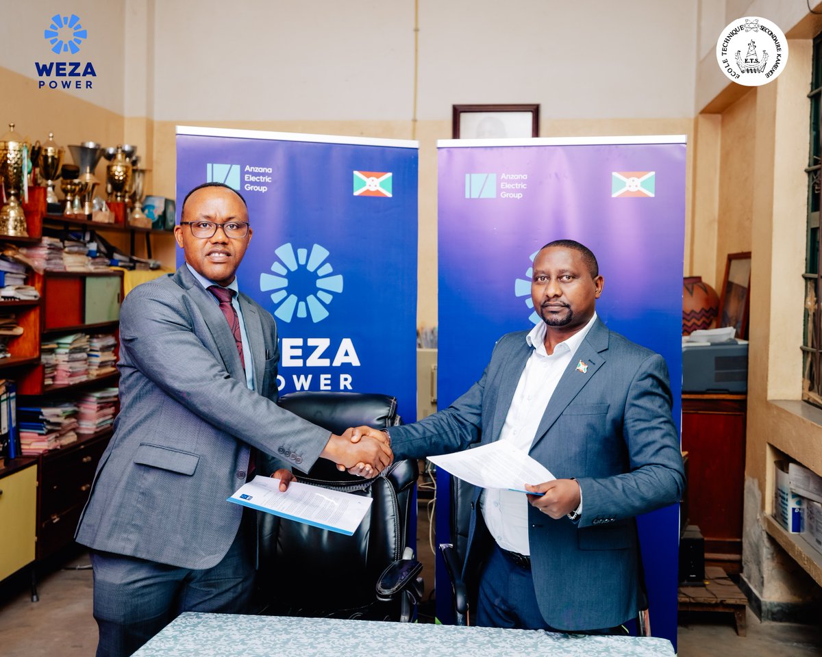 WezaPower's tweet photo. Weza Power et l’ETS Kamenge ont signé un protocole d’accord pour rénover un centre de formation et préparer la prochaine génération d’experts en électricité au Burundi.
Un partenariat qui ouvre la voie à un avenir durable et inclusif.
#WezaPower #ETS #Burundi #Partenariat https://t.co/7yeAvagXB9