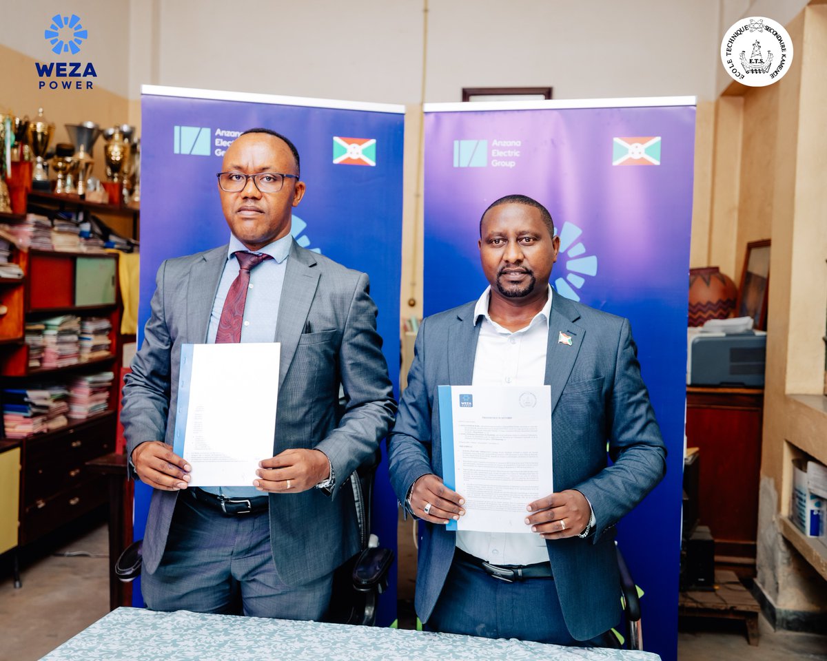 WezaPower's tweet photo. Weza Power et l’ETS Kamenge ont signé un protocole d’accord pour rénover un centre de formation et préparer la prochaine génération d’experts en électricité au Burundi.
Un partenariat qui ouvre la voie à un avenir durable et inclusif.
#WezaPower #ETS #Burundi #Partenariat https://t.co/7yeAvagXB9