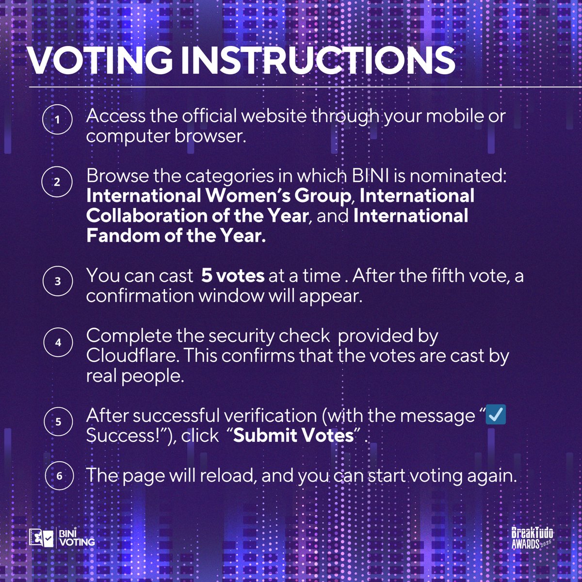 [📣] BREAKTUDO AWARDS 2025 🇧🇷

Last wave of mass voting is here! Cast your votes for International Women’s Group and let’s maintain our top spot. 💪🏼

Final push today, let’s go BLOOMs!🔥

🗳️ vote.breaktudoawards.com

#BINI <a href="/BINI_ph/">BINI_PH</a>