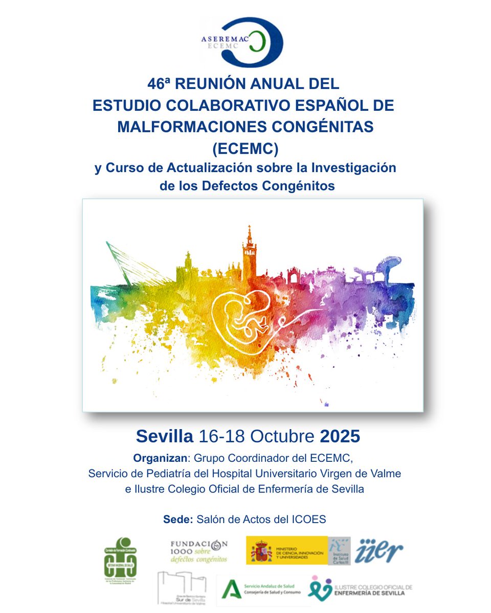 ICOESevilla's tweet photo. 🔊 El #ICOES acoge la 46 Reunión Anual del #Estudio Colaborativo Español de #MalformacionesCongénitas (#ECEM)

ℹ️ MÁS: https://t.co/Eb5i1nbwG2

🫶 @consejo_andaluz @CGEnfermeria @saludand @AGSSurSevilla @SaludISCIII @fundacion1000 @FEDER_ONG  @andalbrok https://t.co/97VwUlHNSm