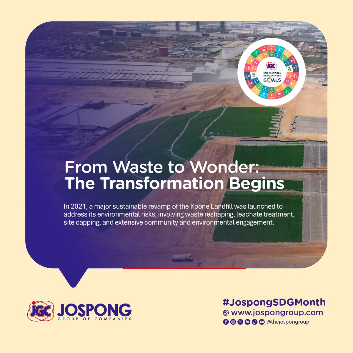 The SDGs are a call to everyone.

At Jospong Group, through our subsidiary <a href="/Wastelandfillgh/">Waste Landfills Co. Ltd.</a>, we are redefining waste management with sustainable action.

This is a blueprint for sustainable landfill transformation across Ghana and beyond.

#JospongSDGMonth #TogetherForTheSDGs