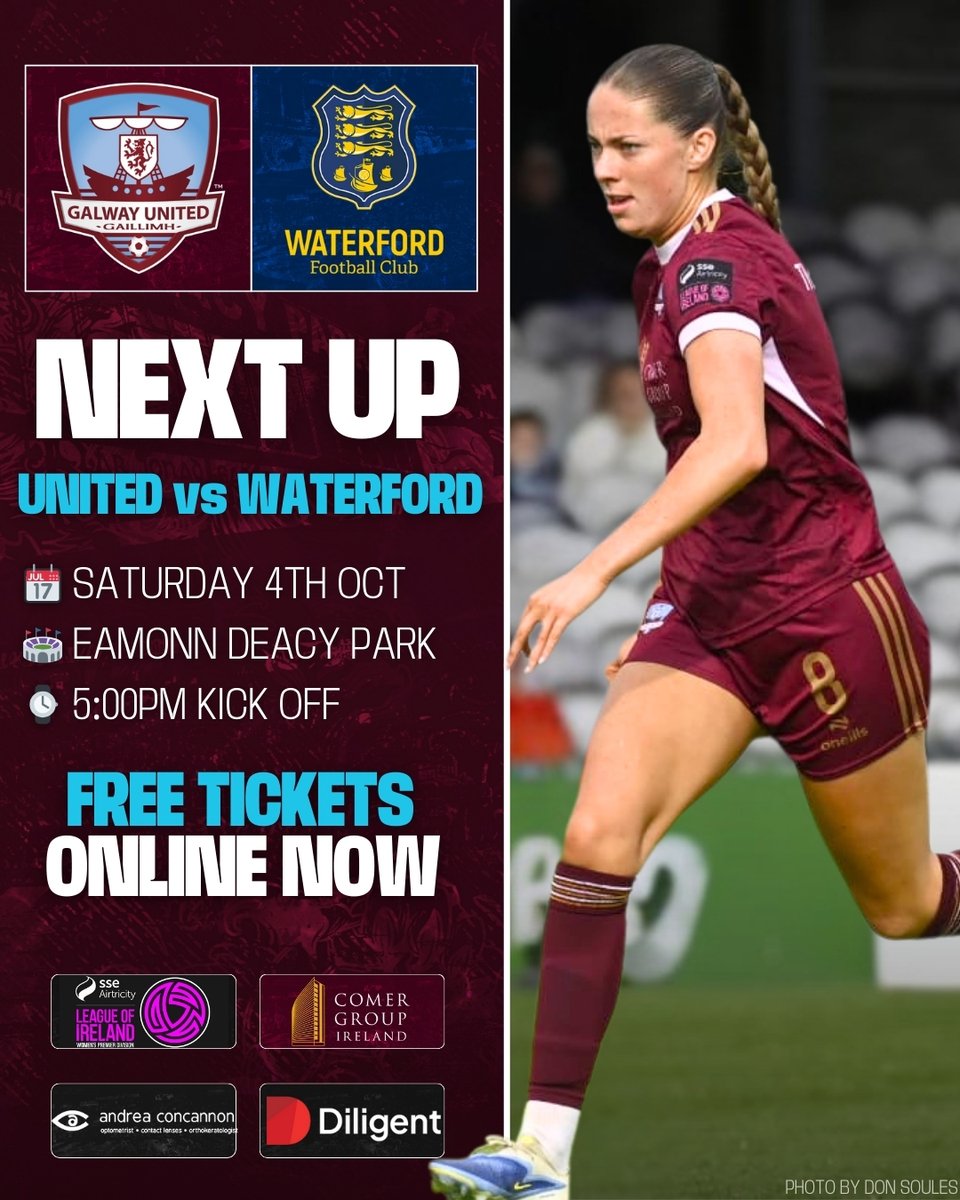 📢 It's the last Senior Women's Home Game of The
Year!

Bígí linn to bring the noise and finish off the season
with a big crowd 🇱🇻

🏆: <a href="/LoiWomen/">LOI Women</a>  | 🆚: <a href="/WaterfordFCie/">Waterford FC</a> 
🏟: Eamonn Deacy Park
📅: Saturday 4th October - ⌚: Kick Off at 5PM
🎟️: Get your free tickets in advance at