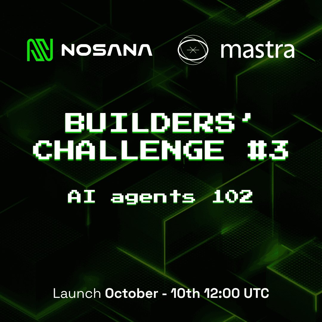 Ever built an agent that actually gets things done? 👀

That’s what Nosana Builders’ Challenge #3 will be all about.

AI Agents 102 → level up with tool use, memory, and end-to-end execution.

Check the full details: earn.superteam.fun/listing/nosana…