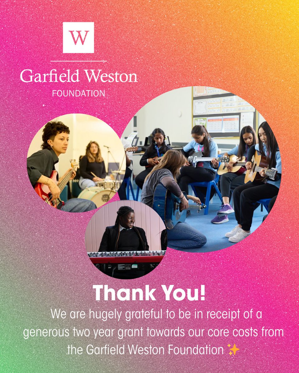 Abram Wilson (@abramwilson) on Twitter photo We are incredibly grateful to <a href="/WestonFdn/">Garfield Weston Foundation</a> for a generous two year grant towards our core costs; vital funding that will strengthen our Future Sound music education programme in schools, as well as support our career development work.
Thank you! š We are incredibly grateful to <a href="/WestonFdn/">Garfield Weston Foundation</a> for a generous two year grant towards our core costs; vital funding that will strengthen our Future Sound music education programme in schools, as well as support our career development work.
Thank you! š