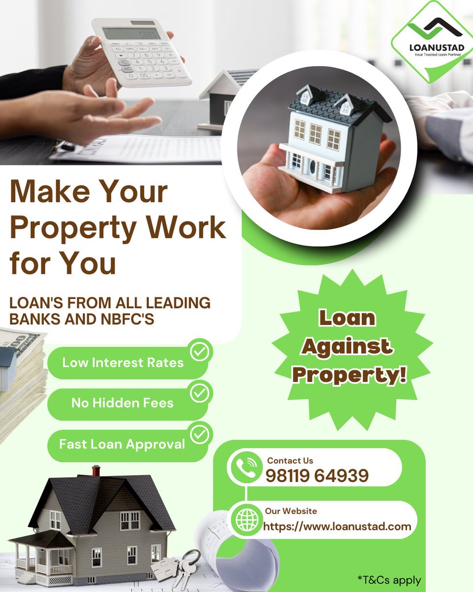 LoanUstadIndia's tweet image. Best Loan Against Property in India - LOANUSTAD
You can make your property work for you with a Loan Against Property of up to ₹25 Crore.
#LoanAgainstProperty #PropertyLoan #SecuredLoan #LowInterestLoan #QuickApproval