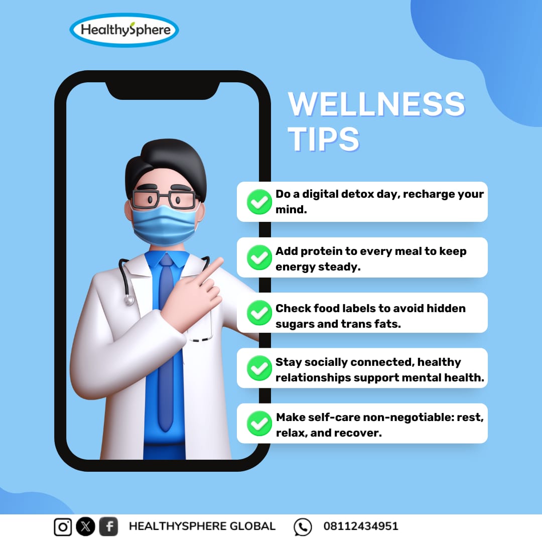 Engage In Wellness Tips To Stay Healthy.

Stay Healthy 📍 
Stay Positive 📍 

#HealthySphereGlobal #WellnessTips #WellnessForAll #HealthyLivingAdvocacy