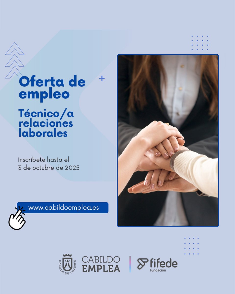 [ TENERIFE ] #RST #EMPLEO | Por cortesía de Cabildo Emplea:
#EMPLEO  En Hospiten buscan una persona para cubrir un puesto de Técnico/a de relaciones laborales.
Más información en este enlace. shorturl.at/EmmWA
#CabildoEmplea | #EmpleoTenerife | Cabildo de Tenerife