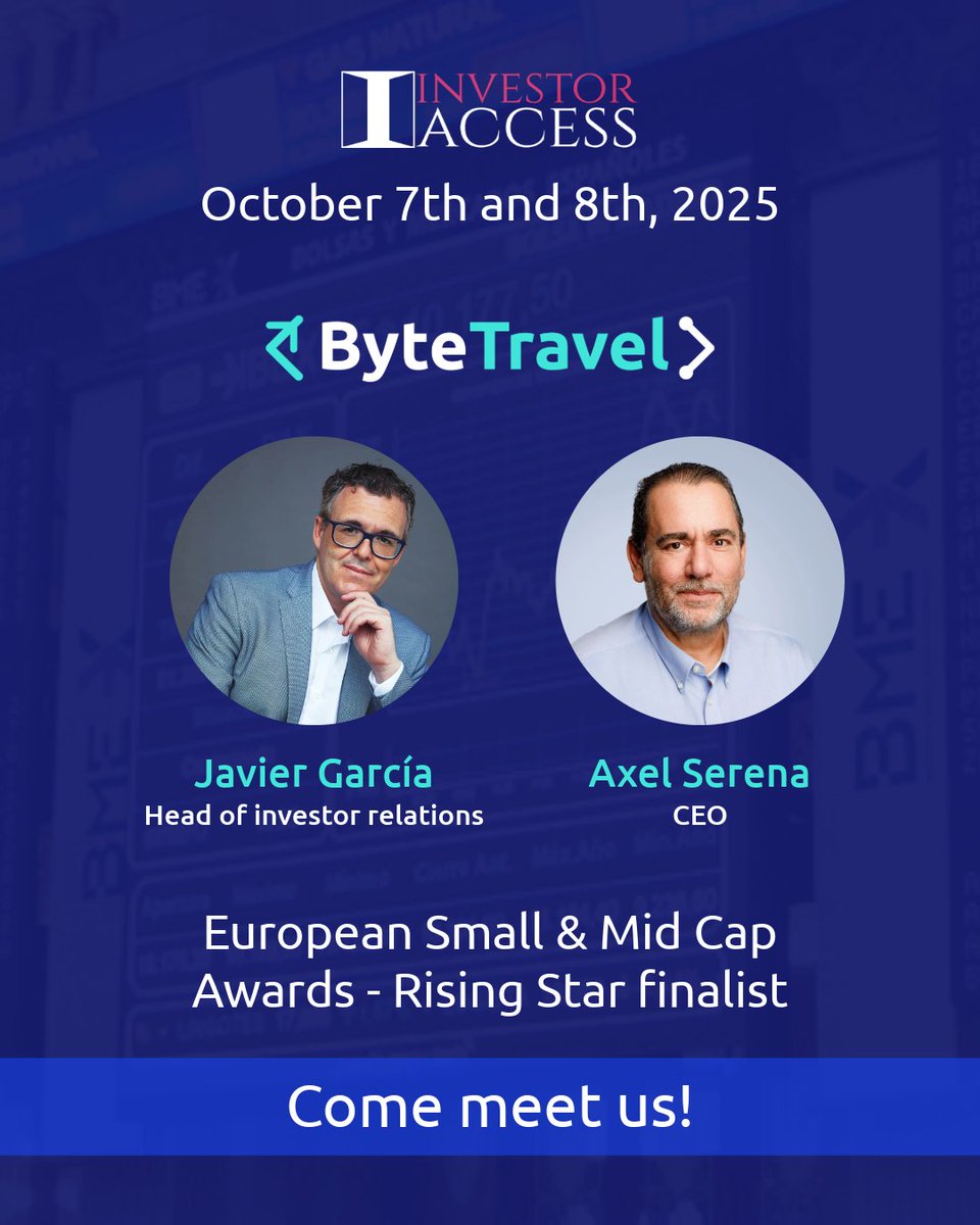 Excited to join Investor Access Paris Oct 7-8! Meet our CEO &amp; Head of IR to discover our TravelTech solutions: visa processing, eSIMs &amp; airport lounges worldwide. See you at Maison de la Chimie! 🚀
#InvestorAccess #BME #Euronext