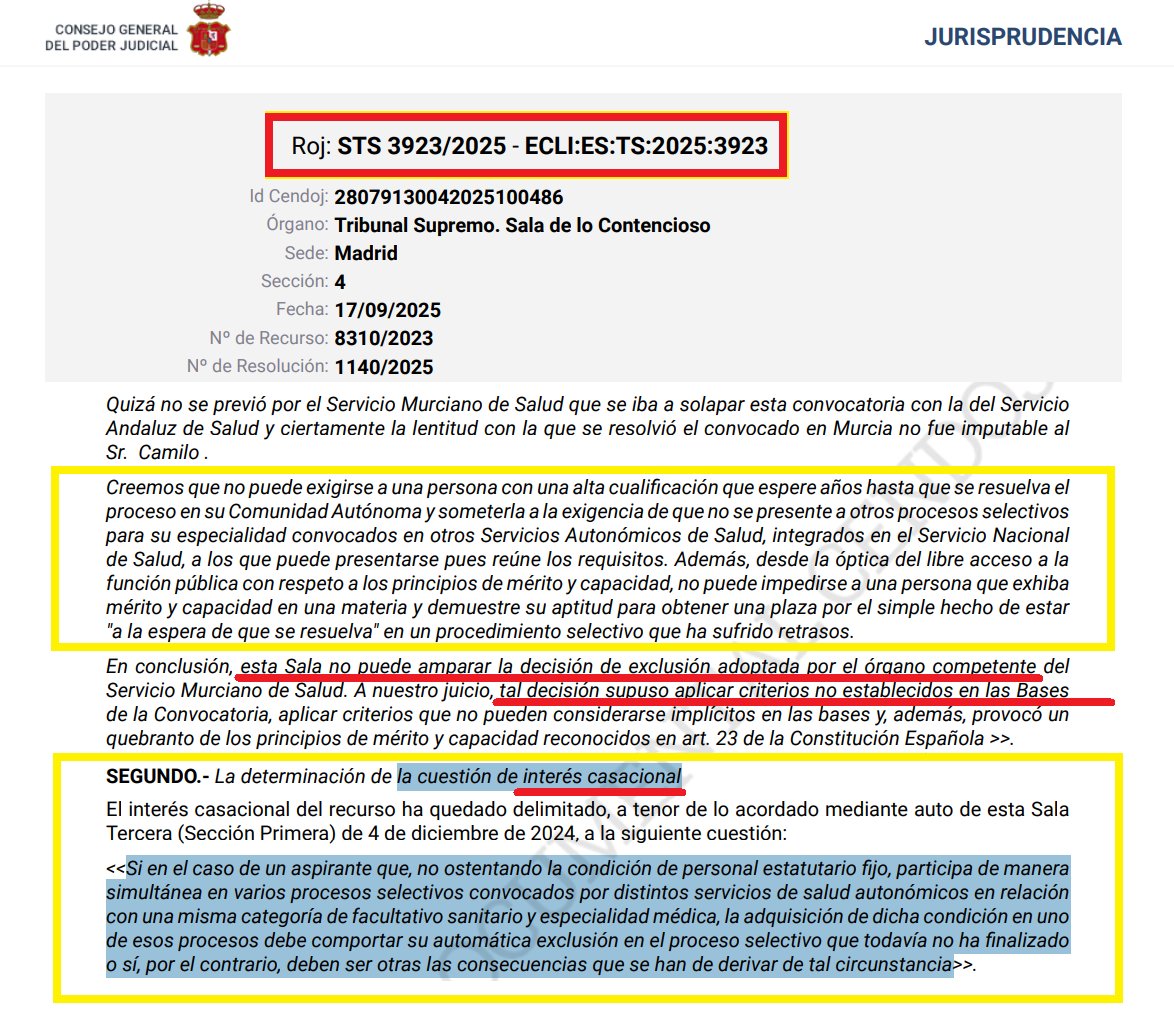 ADPSE_'s tweet image. DOCTRINA CONSOLIDADA

🔴 #Sentencia del #Supremo en relación con la participación en dos #procesosselectivos distintos, ante CCAA diferentes, para adquirir la condición de #PersonalEstatutario por la misma categoría y especialidad