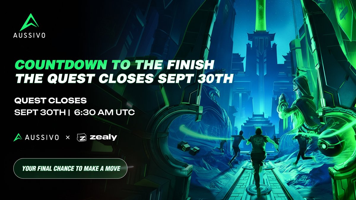 aussivo's tweet image. The clock is ticking. Claim your spot before Sept 30
 Every point unclaimed becomes another participant’s achievement.
Step forward. Make your contribution count..

🔗Secure your place: zealy.io/cw/aussivo/ 

#Aussivo #questcontest #Giveaway #Web3 #Zealy