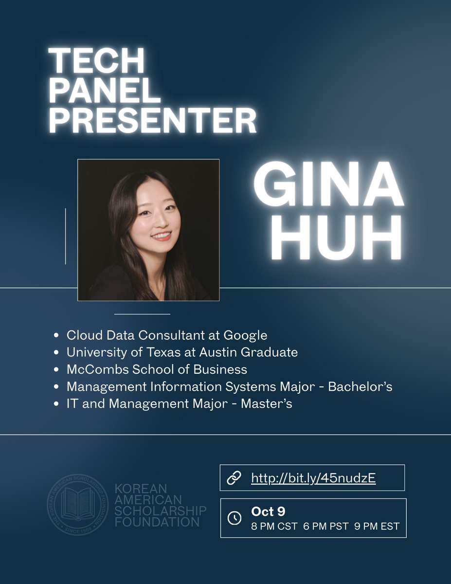 kasfnational's tweet image. 💻🌍 KASF Tech Panel on Hangul Day! 🌍💻

Celebrate Hangul Day &amp;amp; hear from leaders in Korean innovation:

 🔹 Gina Huh (Google)
 🔹 Sam Nam (Samsung)
 🔹 Rebecca Chung (IBM)

📅 Oct 9 | 9 PM EST | Zoom
🔗 bit.ly/45nudzE

Don’t miss it! 🙌

 #KASF #HangulDay #TechPanel