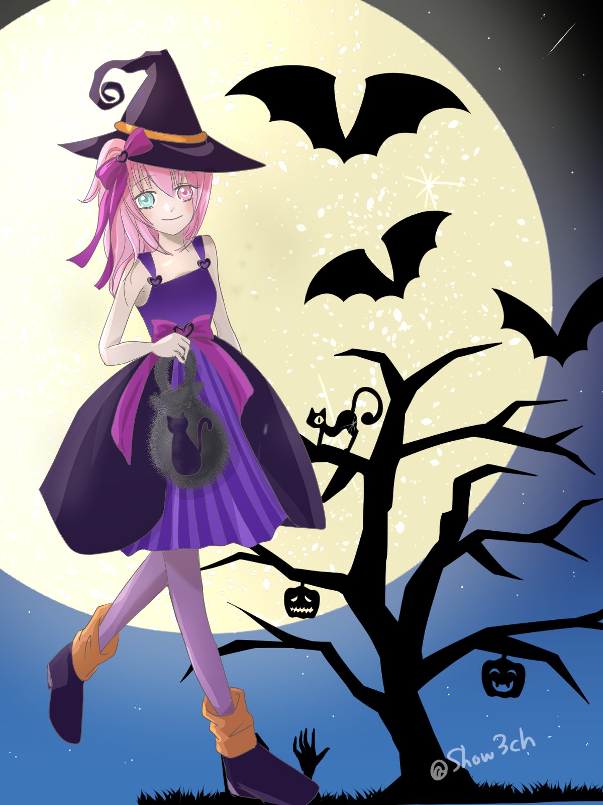 ★中色紙★オリジナル手描きイラスト『ハッピーハロウィン姫ちゃん』 🎃ハッピーハロウィン🎃 有栖るな✝️ 「よそ見するな有栖るな