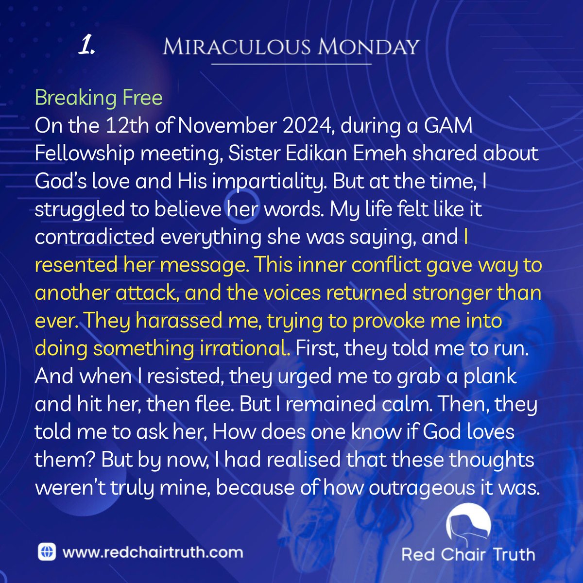 redchairtruth1's tweet image. Inside, a battle raged. Doubt fought against truth, and voices urged him to give up. Yet a single moment of honesty opened the door to light.

Experience his turning point this Miraculous Monday.

#RedChairTruth #MiraculousMonday #GLHtestimonies #Testimony #Itestify #RCT #ItaUdoh