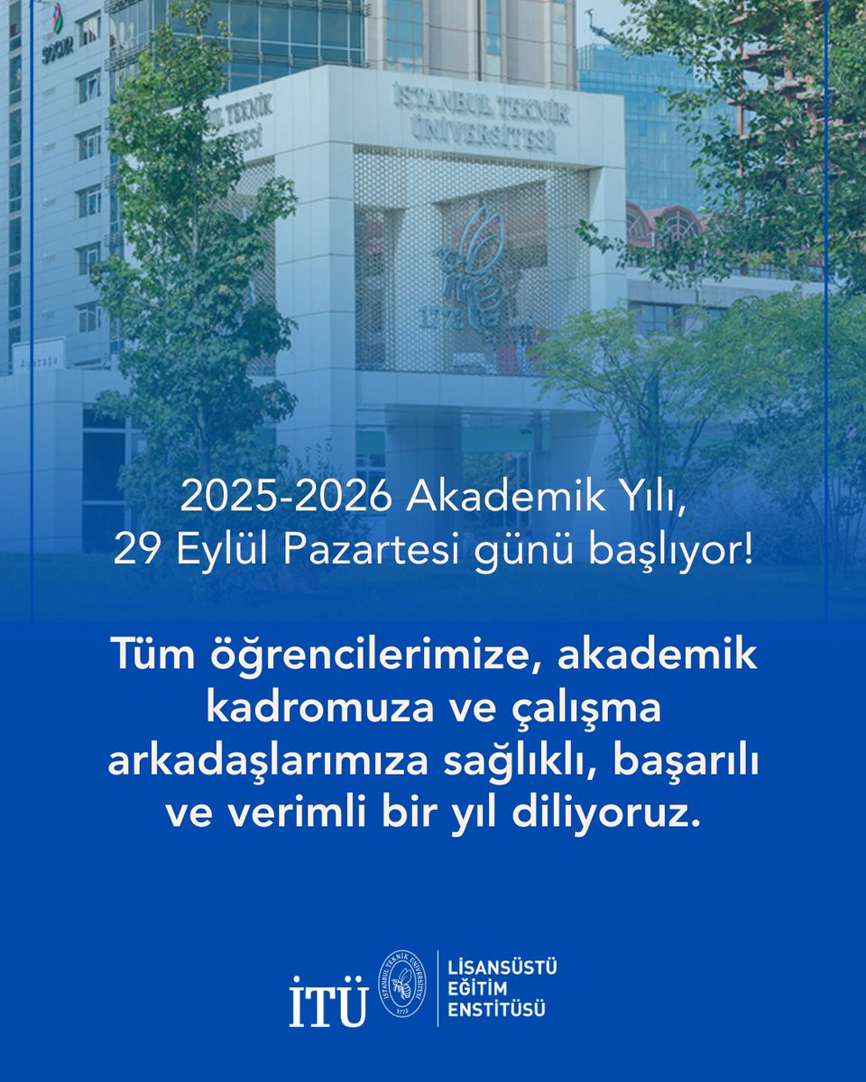 Yeni akademik yıl bugün başlıyor!🤓

Tüm öğrencilerimize, akademik kadromuza ve çalışma arkadaşlarımıza sağlıklı, başarılı ve verimli bir yıl diliyoruz.

#İTÜdeLisansüstü #İTÜLisansüstüEğitimEnstitüsü