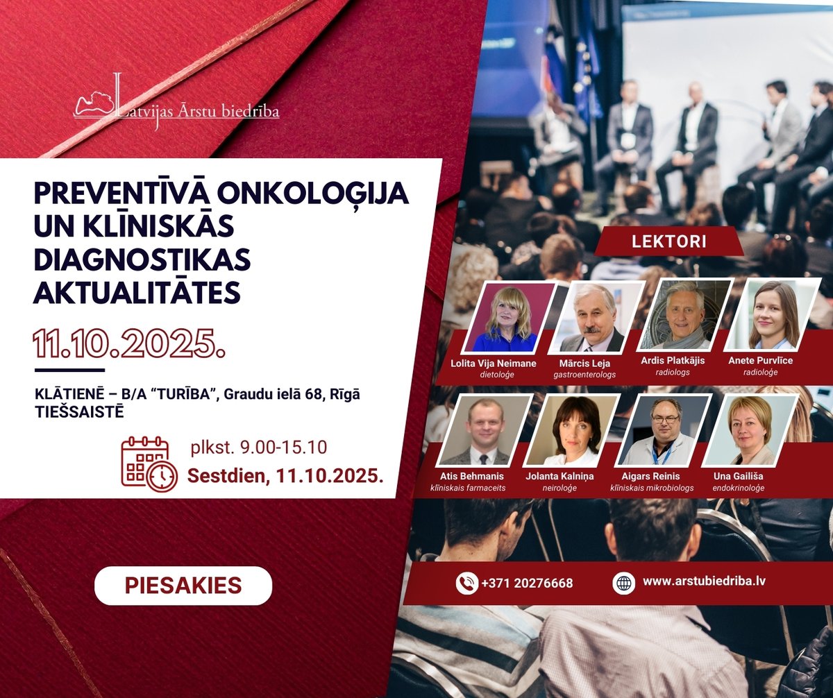 Uzzini jaunākās atziņas par onkoloģijas profilaksi un diagnostikas iespējām kopā ar Latvijas vadošajiem speciālistiem!
📌 Piesakies jau tagad: arstubiedriba.lv/notices/11-10-…