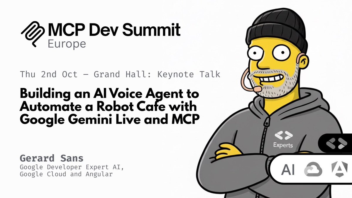 gerardsans's tweet image. Thu 2 Oct. London.
MCP Dev Summit.
Street smarts > slide decks
IRL > podcast
Done > todo
Be there. Code drips live.
mcpdevsummit.ai
#GoogleDeveloperExpert
#AI #Cloud #Angular