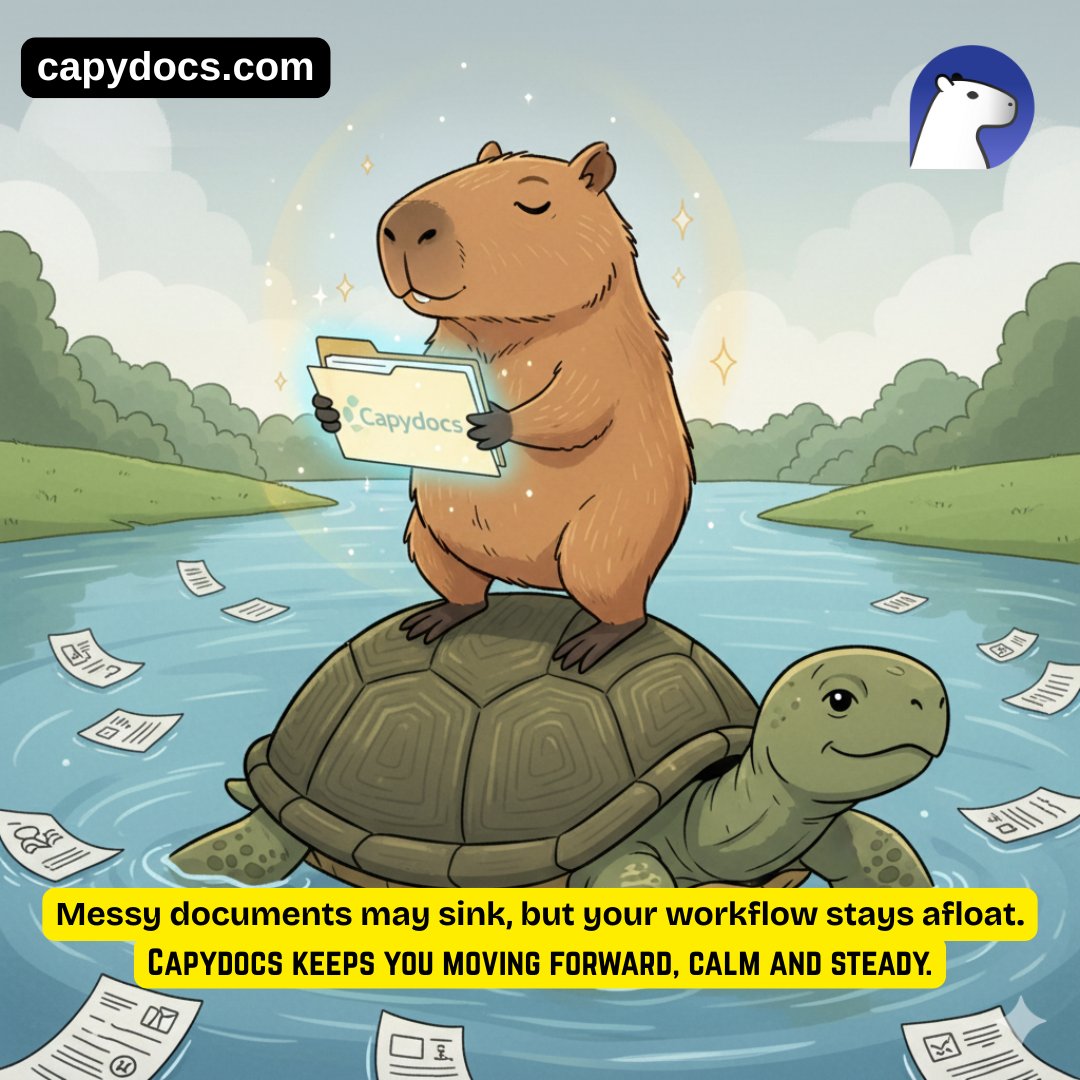 capydocs's tweet image. In a world of chaotic workflows and sinking deadlines, be the capybara. 🦛
Remain calm and steady while Capydocs organizes your documents and keeps your projects moving smoothly forward.
Embrace the productivity peace: capydocs.com
#Productivity #SaaS #BusinessTools