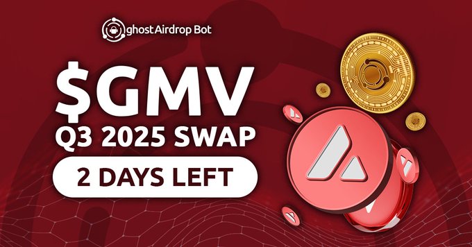 🚨 GHOST Q3 2025 SWAP

#GMV points earned though ghostAirdropBot MUST be claimed by SEP 30 to receive on-chain $GMV tokens on Avalanche $AVAX 👻

Claim your $GMV tokens 👇
🔗 https://ghostchain.io/swap-q3-25

2 Days LEFT! ⌛️