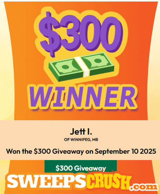 SweepsCrush's tweet photo. Jett I. of Winnipeg, Manitoba, Canada, Won the $300 #Giveaway! Congrats!

🧡Crush your day with free entries to #win up to $125,000 Cash: https://t.co/uBf2EoADbP https://t.co/vFILZcq4WU