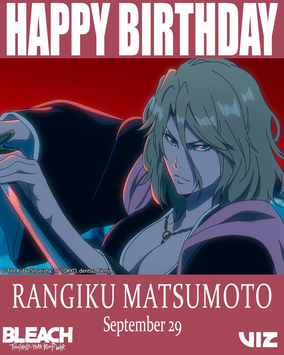 VIZMedia's tweet photo. Happy birthday, Rangiku! A brilliant mind, fierce warrior, and charming attitude! 🩷🥳

Raise a glass and celebrate her birthday with us! 🥂✨ (via #BLEACH: Thousand-Year Blood War) https://t.co/Y3hUxyINGA