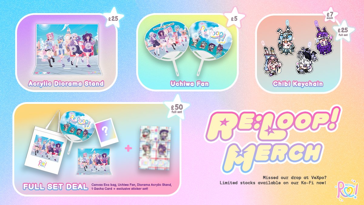 ReLoopVirtual's tweet image. 🩷🩵Re:Loop! Merch ReRun🤍💜
Missed our merch drop at VeXpo? This is your last chance to grab them - while stocks last!
🕒 Shop opens: 1PM BST
🛒 ko-fi.com/reloop