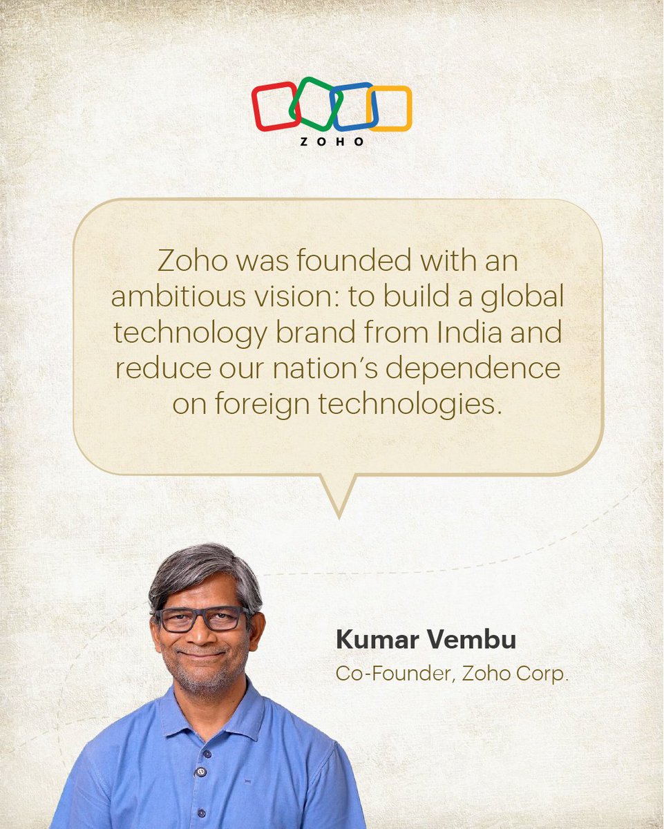 Zoho's tweet photo. "The hare can win. The tortoise can also win. But not trying never wins."
 
Our co-founder Kumar Vembu sums up Zoho's journey with this old Tamil saying. Amidst all the love and adoption we’re receiving, he also reflects on the principles that have helped us grow. 
👉 https://t.co/Y5gP9Lzzgt