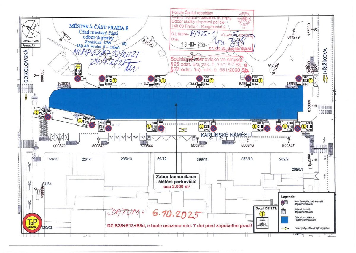 👉👉👉 Úklid parkoviště na Karlínském náměstí
Upozorňujeme, že v pondělí 6. října 2025 proběhne úklid parkoviště na Karlínském náměstí. 
Aby mohl být úklid proveden důkladně, prosíme o respektování přechodné úpravy provozu.
Děkujeme za pochopení.