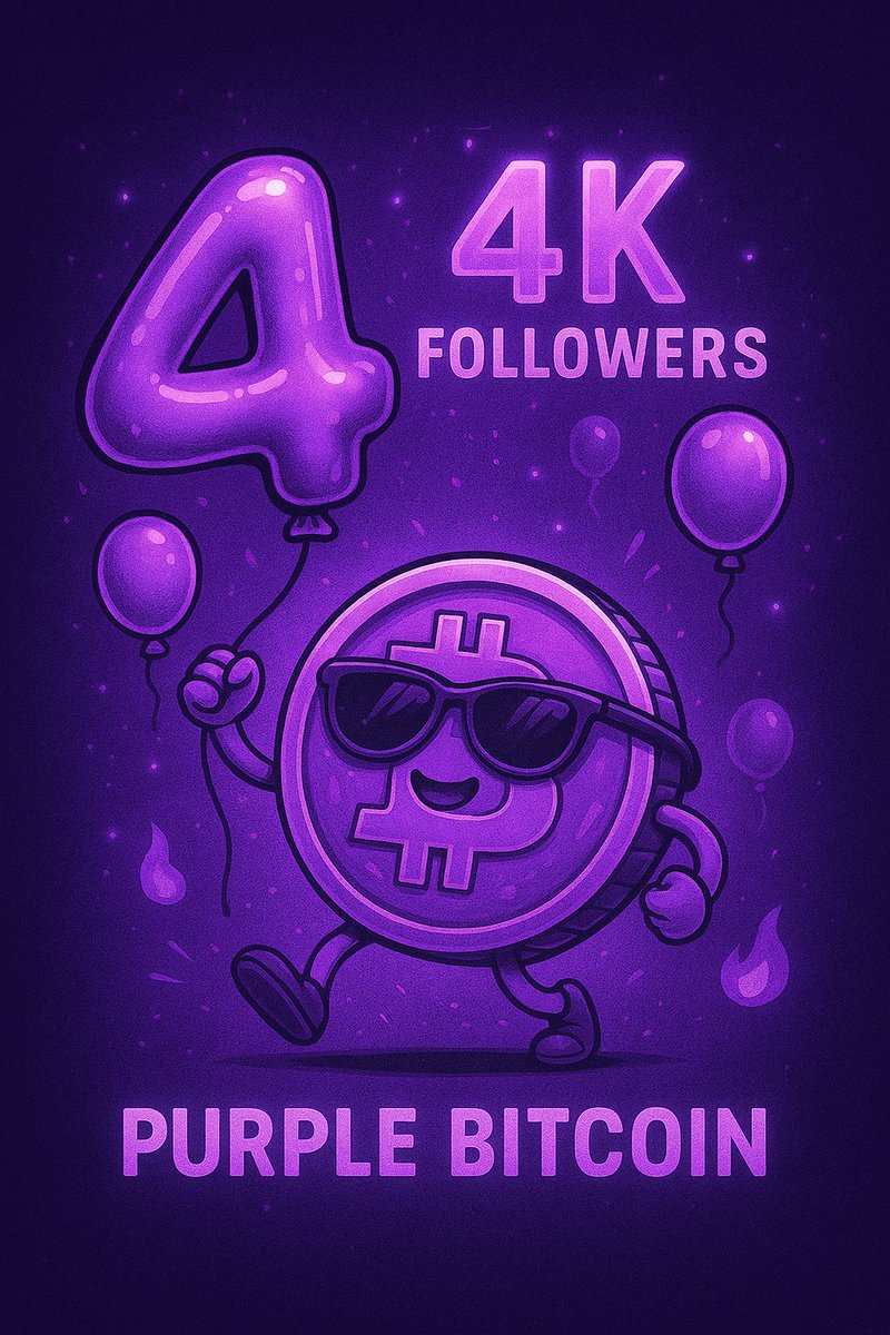 We hit 4K followers on X.
4K followers today.
40K maxis tomorrow.
4M believers in the future.

This is Purple Bitcoin, built on speed, deflation, scarcity, belief, momentum.

You missed the first Bitcoin.

You won’t miss this one.
#oursecondchance