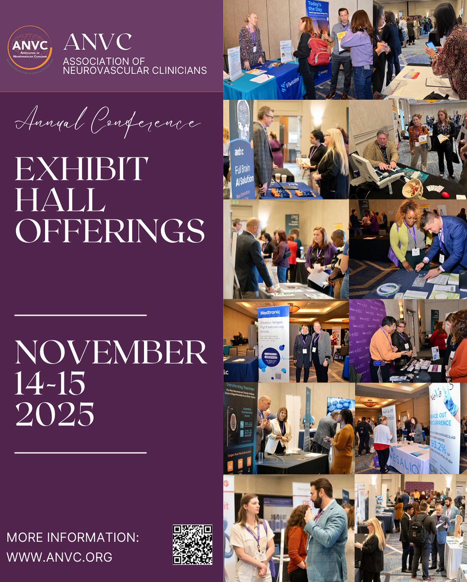 This November at #ANVC25! Set your schedule to network at our exhibitor hall and learn about the latest neurovascular technologies and therapies. anvc.org/i4a/pages/inde…

#becausestrokepatientsdeservenothingless #stroke #strokecare #annualconference <a href="/ANVC__/">Association of Neurovascular Clinicians</a>