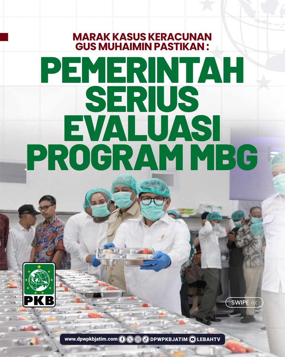 dpwpkbjatim_'s tweet photo. Keselamatan rakyat nomor satu! Pemerintah pastikan evaluasi total Program MBG demi mutu dan keamanan pangan.
#MBG #MakanBergiziGratis #DPWPKBJatim #GusMuhaimin #EvaluasiProgram https://t.co/Qp3oN4bMYi