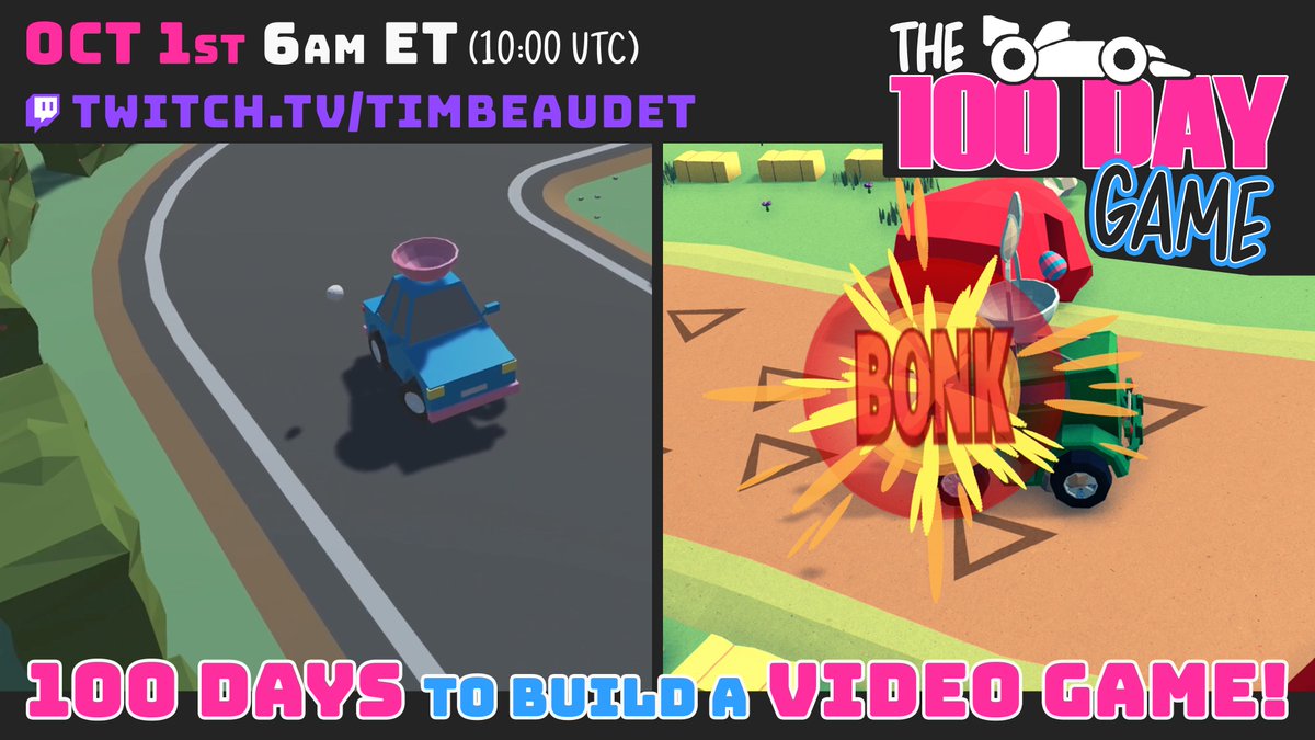Feeling burned out on your own game? Come hang out and recharge when Tim starts a 100 day game challenge.

Join the kickoff party on twitch.tv/timbeaudet on October 1st (6am ET / 10:00 UTC)

#gamedev #indiedev #indiegame