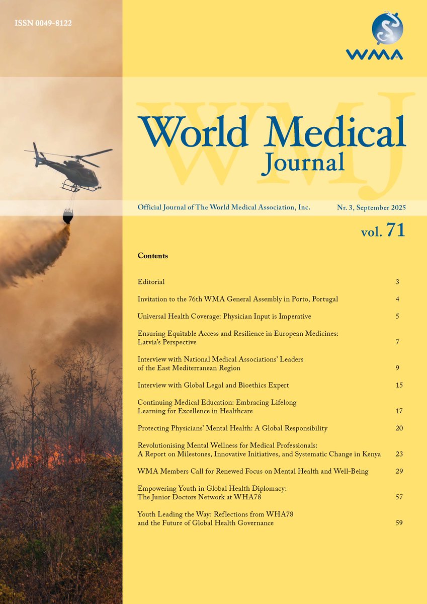 medwma's tweet image. 📢 Read the new World Medical Journal issue, out now! 🔗  Big thanks to all contributors &amp;amp; the editorial team, @hj_chapman,  Maira Sudraba-Sangoviča, &amp;amp; @arstubiedriba. #GlobalHealth #MedicalEthics #UHC @ashok_philip @medwma @WMAJDN @pabloestrellap