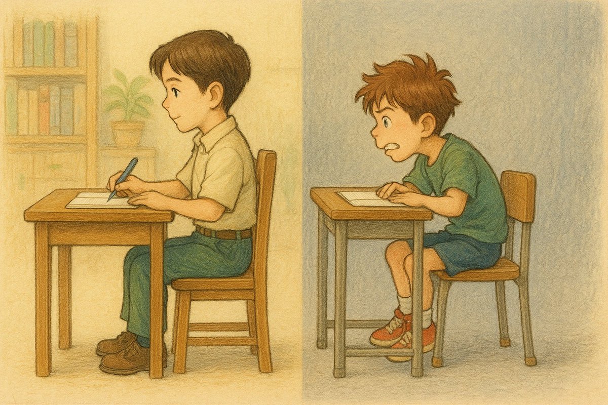 ojima_edu's tweet image. 【勉強に集中できる“椅子と机のサイズ”】
勉強に集中できない原因は、やる気だけじゃありません。
実は──椅子と机のサイズが合っていないケースも多いのです。
侮るなかれ。
社会人だって肩こりでガッチガチなら集中できません。…