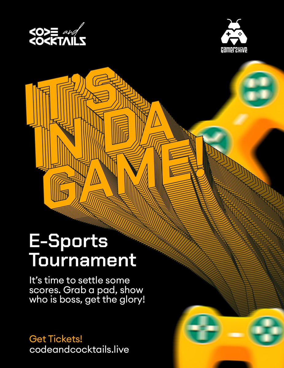 Code & Cocktails (@codencocktails) on Twitter photo Come face-to-face with your adversaries and show them who is boss in the E-Sports Tournament with <a href="/GamerzHive_/">Gamerzhive</a> . 
🎮No more excuses about network issues! Grab a pad, settle your scores and grab the glory!
🗓️28th Nov. 2025 || East Legon
🎫Grab tickets: codeandcocktails.live Come face-to-face with your adversaries and show them who is boss in the E-Sports Tournament with <a href="/GamerzHive_/">Gamerzhive</a> . 
🎮No more excuses about network issues! Grab a pad, settle your scores and grab the glory!
🗓️28th Nov. 2025 || East Legon
🎫Grab tickets: codeandcocktails.live