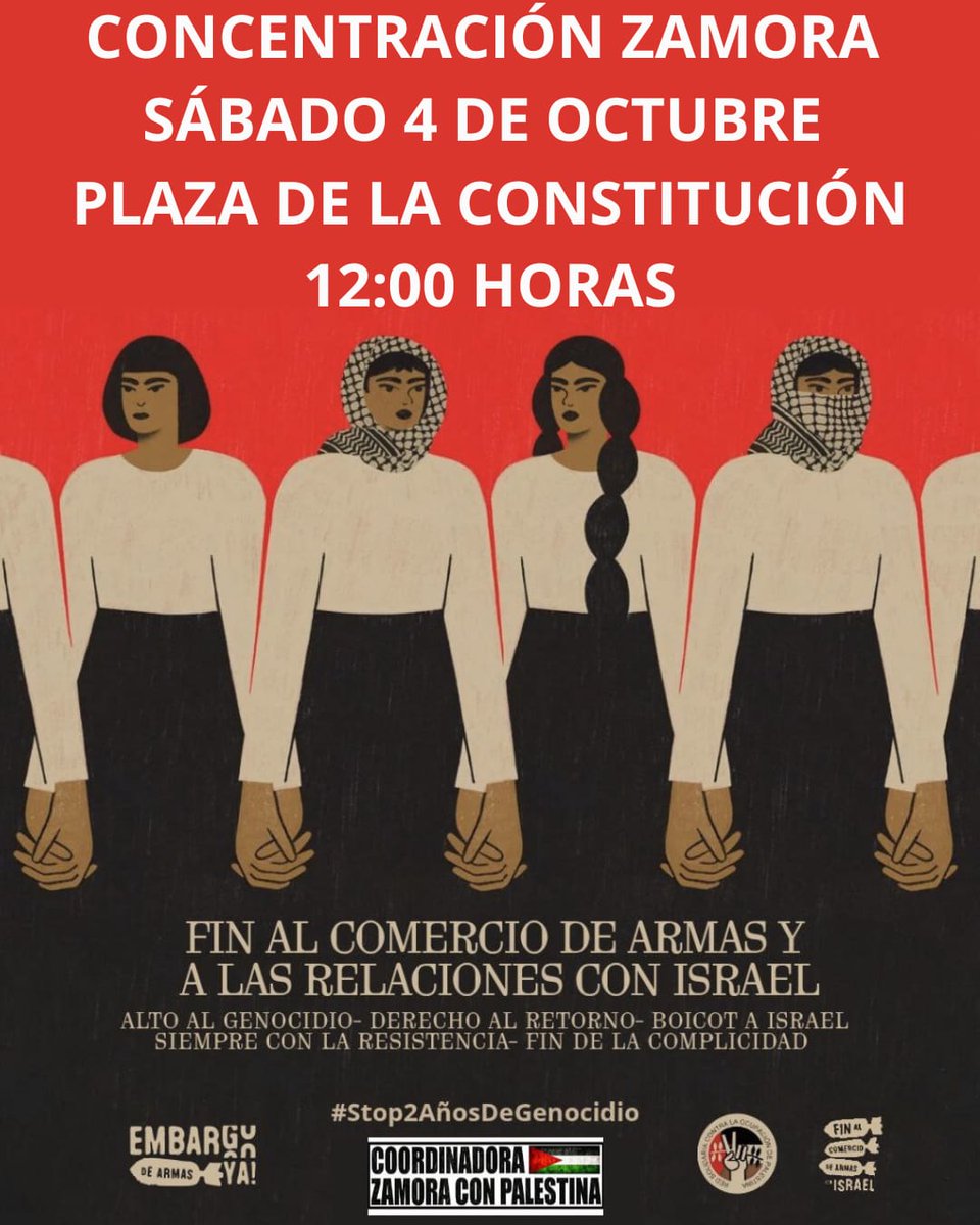 Este sábado nos concentramos en la plaza de la Constitución en #Zamora .

Apoya las convocatorias por la libertad del pueblo palestino.