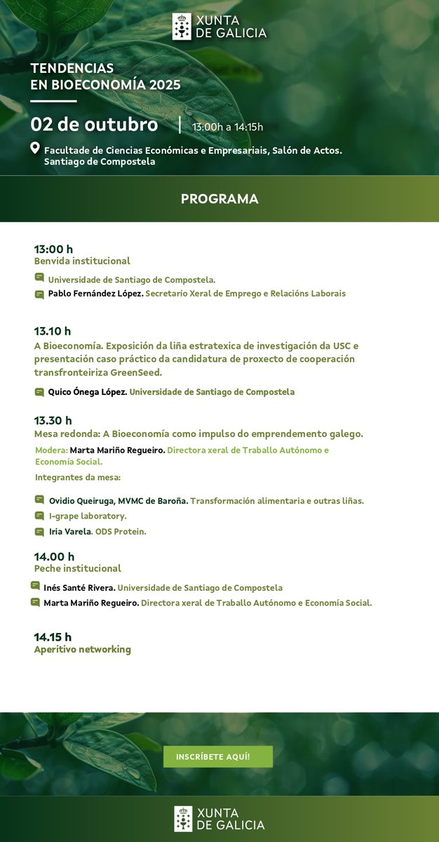 fjuanadevega's tweet photo. 📅 Este xoves asistiremos ao foro "Tendencias en #bioeconomía" organizado pola @xunta, durante o que se presentará esta liña estratéxica de investigación na @UniversidadeUSC e o caso práctico da candidatura do proxecto de cooperación #GreenSeed, no que colabora a @fjuanadevega. https://t.co/bSksxmvqxl