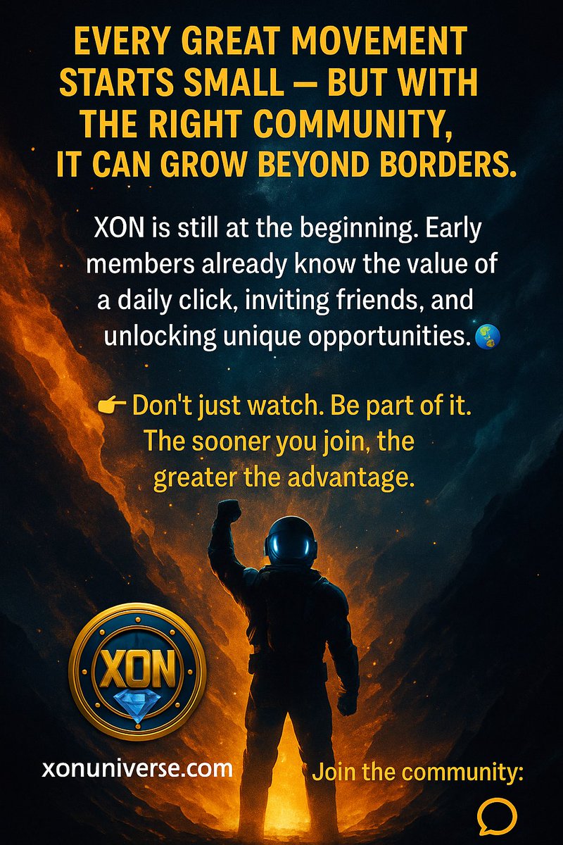 UniverseXON's tweet photo. 🚀 Every movement starts small — but with the right community, it can grow beyond imagination.

XON is at the very beginning. Early members already know the value of clicking daily, inviting friends, and unlocking unique opportunities. 🌍💎

👉 Don’t just watch. Be part of it.
The earlier you join, the bigger the advantage.

🔗 https://t.co/xbyQkxbIel
💬 Join the community: 
https://t.co/YyzFQ42BXh

#XON #Crypto #Future #Community