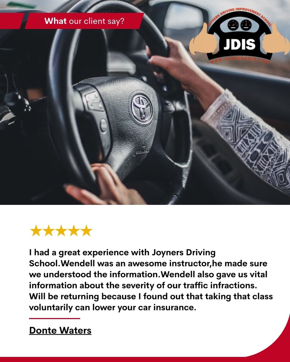 Jdrivingschool's tweet image. Take our DMV-approved 8-hour Driver Improvement Course and get your certificate the same day.

👉 Enroll now at joynersdis.com

#JoynersDrivingSchool #DMVTest #DriverImprovement #DrivingSchoolNearMe #BehindTheWheel #DrivingLessons #DriversEd #TeenDriving