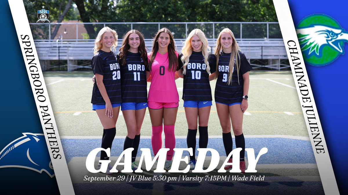 Springboro Panthers Girls Soccer (@shs_lady) on Twitter photo IT'S GAMEDAY!! And SENIOR NIGHT!! Come on out to cheer on your Panthers and celebrate our awesome seniors as they take on the CJ Eagles tonight at home!  
⚽JV Blue: 5:30 pm
⚽Varsity: 7:15 pm
GO BORO!! IT'S GAMEDAY!! And SENIOR NIGHT!! Come on out to cheer on your Panthers and celebrate our awesome seniors as they take on the CJ Eagles tonight at home!  
⚽JV Blue: 5:30 pm
⚽Varsity: 7:15 pm
GO BORO!!